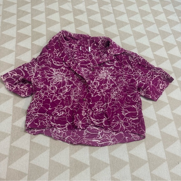 Tanya Taylor 10 silk purple button up shirt collared floral tropical - Picture 1 of 3